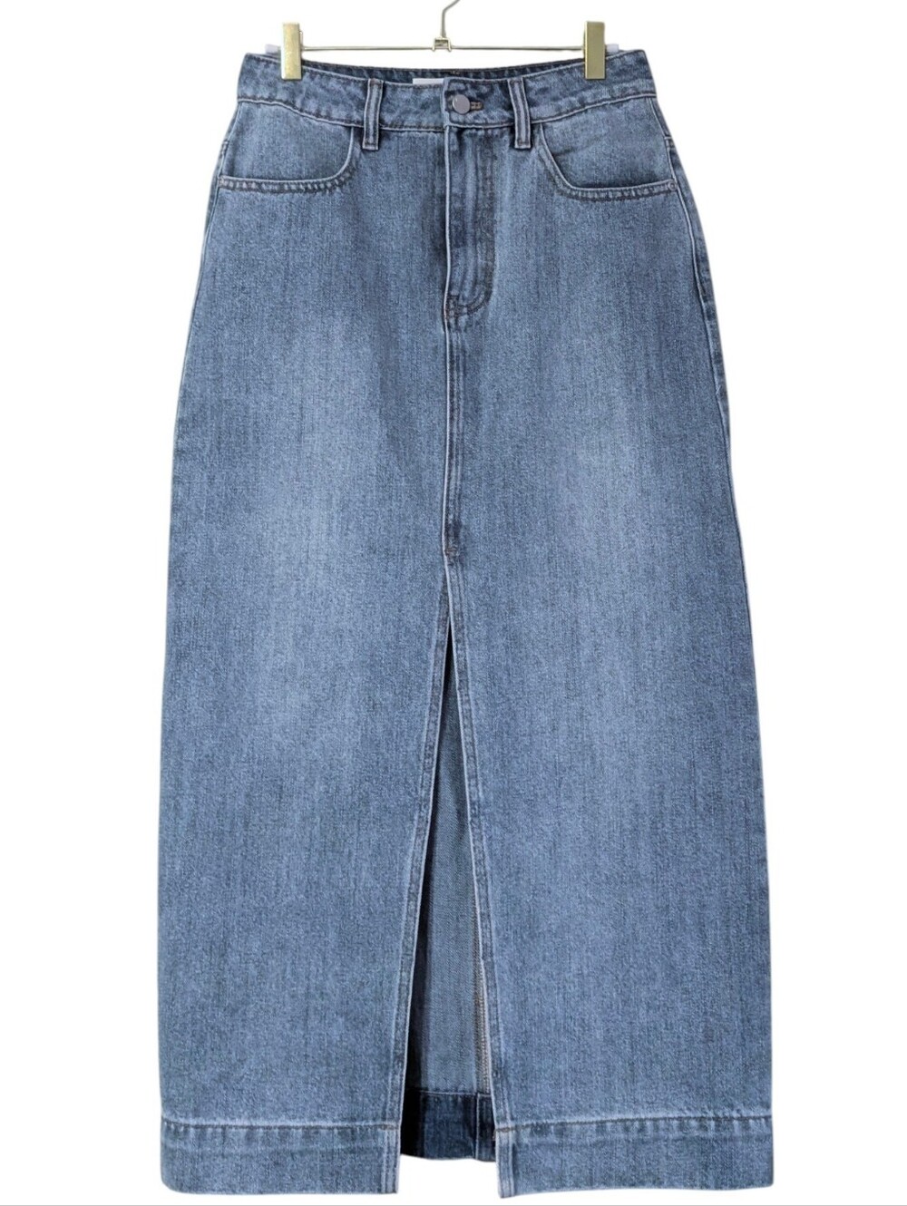 Anthropologie ENGLISH FACTORY Women's High Rise Denim Midi Skirt Thigh High Slit